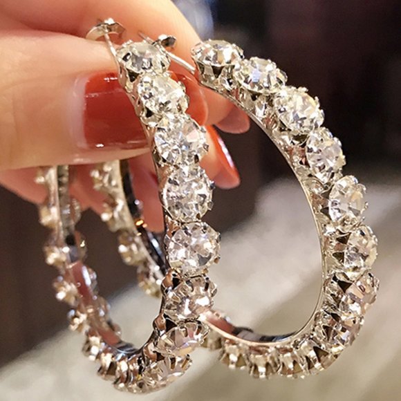 🎀 Shiny Zircon Micro Pave Big Hoop Fashion Hoop Earrings for Women, VP1009 - Picture 2 of 4